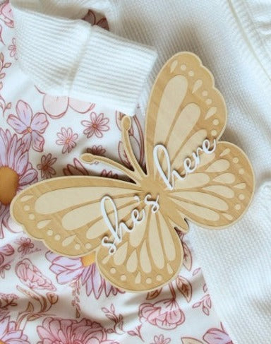 She's here | Birth Announcement Butterfly