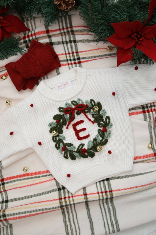 Christmas Wreath Embroidered Sweater | Off White